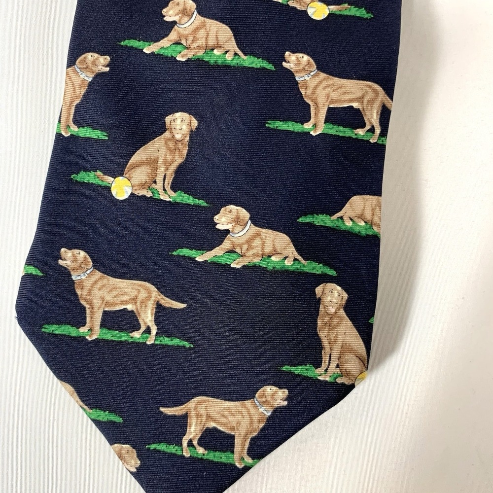 Alynn Neckwear Tie Chocolate Labrador Dog Navy Blue 100% Silk Necktie USA 3.75"